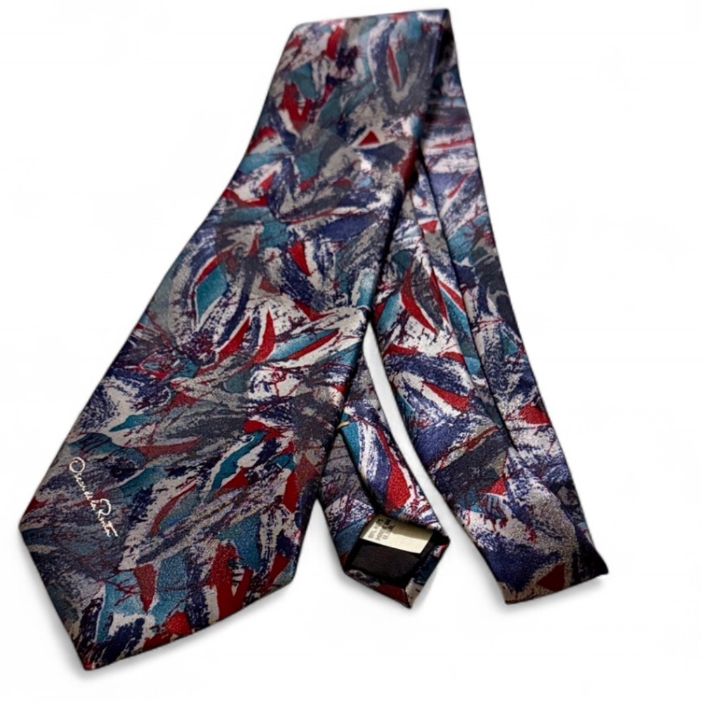 Oscar de la Renta Abstract Red and Blue Tie